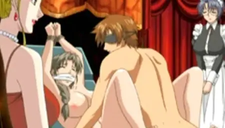 Chained hentai virgin with muzzled fucked by blind anime guy