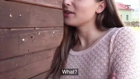 Public Agent Sexy brunette hair Talia Mint sucks and bangs outdoors