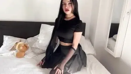 Gothic big ass jerks (footjob) me off with her cute feet