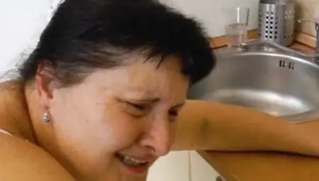 Older fat housewife pounded inside the kitchen