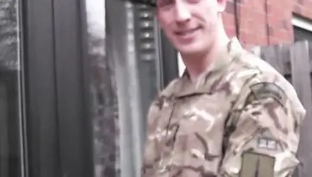 2 turned on babes taste a soldiers penis