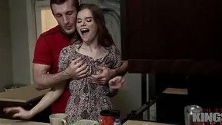 Kitchen quickie with stepmom while waiting for the kettle to boil