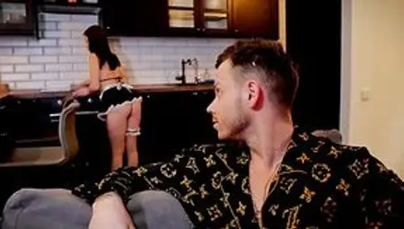 Pretty Teen Brunette Russian Maid Gets Anal-fucked And Creampied By Her Horny Boss