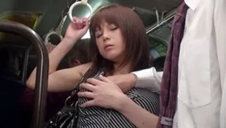 Japanese cutie jerking old man's dick in the bus before banging privately