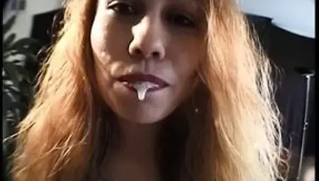 Redhead on her back getting face fucked