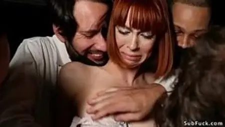 Tied up by masked men, red-haired Alexa Nova experiences rough interracial dual penetration