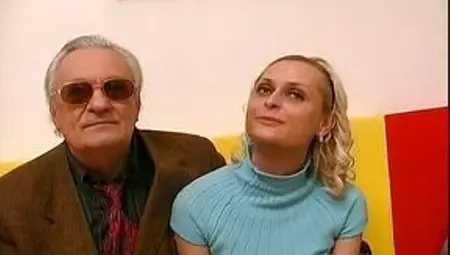 Old dude gives her slut to two big dicks