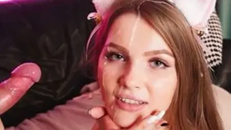 Russian beauty gets anal fucked in the ass and gets cum on face and hair