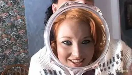 Natural redhead licked and fucked by two horny dudes simultaneously