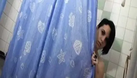 Slutty French whore drinks cum after hot fuck in the bathroom