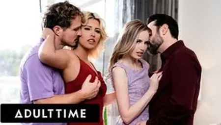 ADULT TIME - Scarlett Sage Swaps Husband&#039;s With Spanish Babe Carlita Ray For WILD SWINGER FOURSOME!