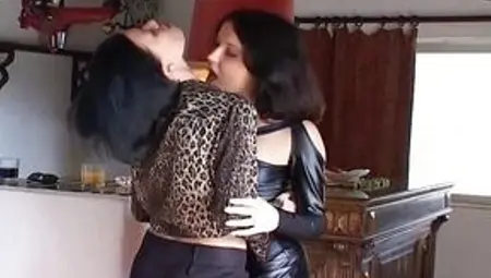 French Lesbian Babes Sharing Big Dildo in the Tavern