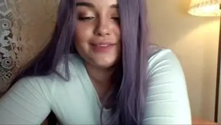 Young kinky PAWG with purple hair teasing on webcam