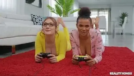 Black teen shares big cock with her Nerdy BFF during Interracial 3some