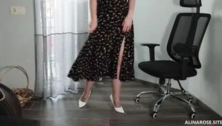 Legs Screwed and Female Domination Hand Job inside Shiny Tights and Heels