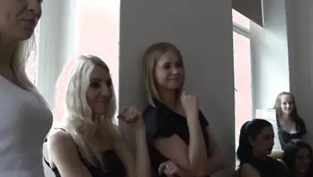 Lucky guy is surrounded by a couple of randy college babes in a reverse gangbang