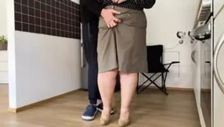 Masturbating mother-in-law gets her ass fingered and fucked while standing doggy style