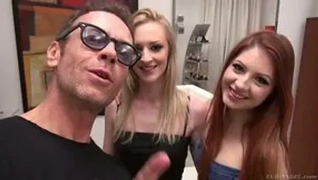 Italian babes Luna Ramondini and Rebecca Volpetti are fucked by well known womanizer Rocco