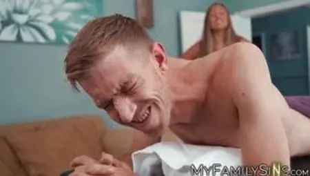 Slutty redhead masseuse Ella Hughes seduces me and rides my cock
