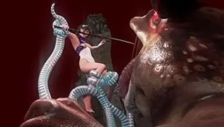 Ugly Giant Toad With Tentacles Fucked A Warrior Girl With A Sword