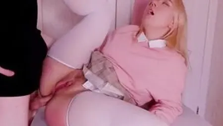 Lovely Blonde Student Has Prepared Her Asshole For Her Tutor With a Butt-plug