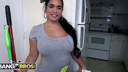 My BBW latina maid cleans my cock with her mouth for a tip