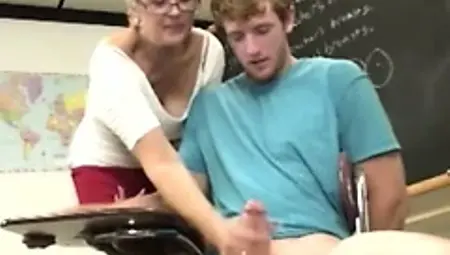 Amateur mature teacher jerking students dick