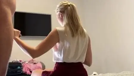 Busty lady pleasures herself clothed in heels, inducing a cum shot