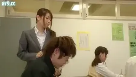 Japanese Milf Teacher Secret Tekoki Lesson with Shy Nerd student in classroom
