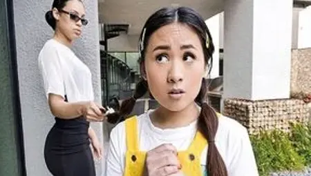 Teen Princess Ella Voneva Gets Her Asian Pussy Rammed by Diamond Banks' Huge Strap on - Littleasians FFM Threesome