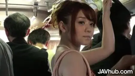 Petite Japanese girl jerks, sucks and fucks a guy on a public train - Hd