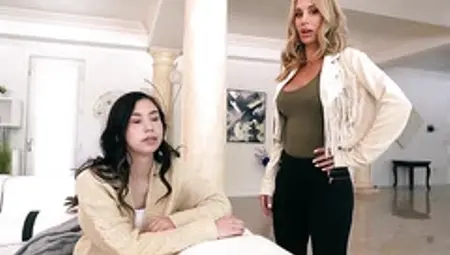 Big tits MILF stepmom giving blowjob while enjoying pussy licking by teen