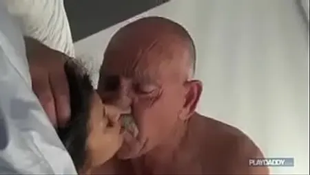 Brunette fucks old man