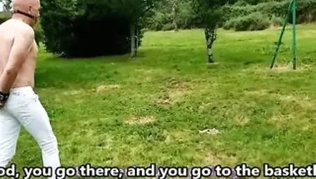 French Dominatrix-bitch voids urine on this chaste and exposed inferior being in the garden. VOST engl