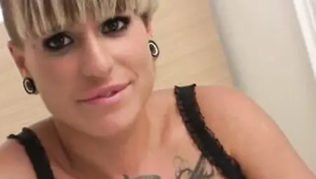 Tattooed blond, Baby Reed is sucking and riding her lover's shlong, in a hotel room
