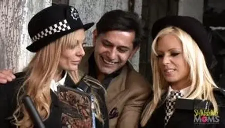 Horny blonde police officers fuck a guy instead of arresting him