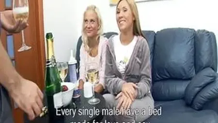 Two amazing looking German chicks and a hard pecker in hardcore action