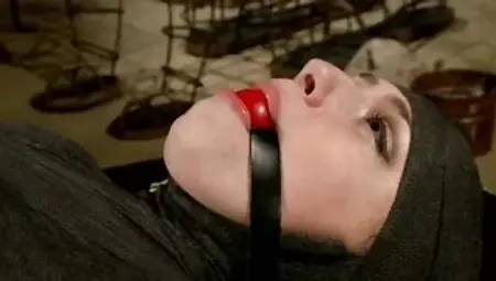 Wrapped lesbo caned and butt banged