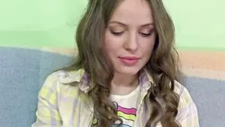 Hairy Euro teen spreading on a sofa