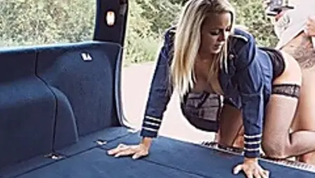 Hot teen stewardess Christen Courtney pounded in the car
