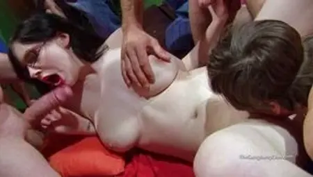 Pale glasses wearing teen group fucked