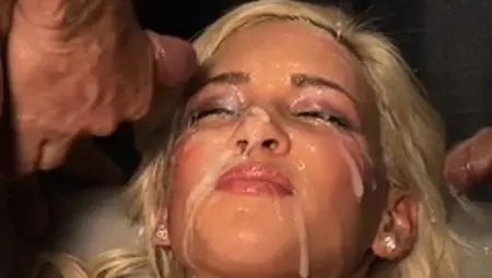 Blonde babe gets cummed on a lot