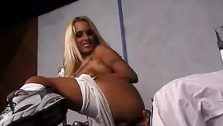 Stud fucks big breasted blonde whore&#039;s shaved pussy, then cums on her chest