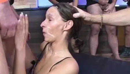 Pretty girl enjoys deep throating and double penetration with big dicks