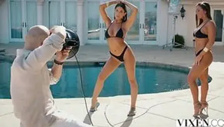 Sexy Slim Buxom Models Share The Photographer's Cock In Breath-taking 3-some After Hot Lesbian Games