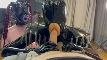 Two Latex Dolls Threesome - Blowjob
