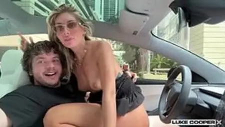 Sassy Blonde Bonnie Blue Rides Her Autonomous Tesla