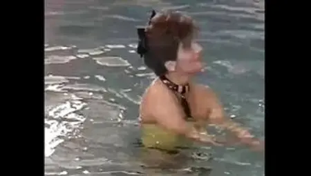 Brunette milf gets fucked after swimming in the pool