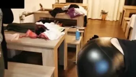 bimbo w leather pants gets cum on butt and MILF