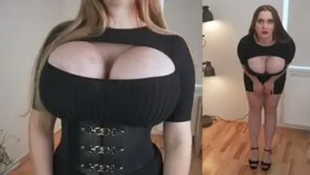 Huge Tits Date Night Fantasy: Posing and Teasing in Little Black Dress